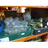 A box of drinking glasses, together with a box of mixed metal items to include silver plate,