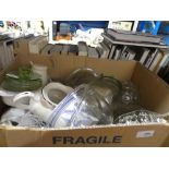 Three boxes of mixed china and glass to include Wedgwood, Royal Doulton, Estee Lauder, etc