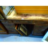 A vintage mahogany pedestal desk with 9 drawers AF