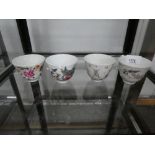 Four Chinese tea bowls decorated flowers and birds