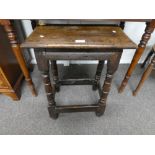 A Reproduction oak joint stool and an old Windsor stickback armchair