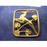 9ct yellow gold brooch in the form of a framed leaping stag, marked 375, total weight 14.1g