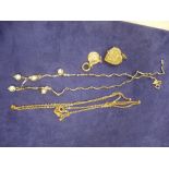 9ct yellow gold necklace, gold charm marked 375, 9ct heart shaped locket etc, total weight approx