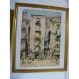 Gustavo Mancinelli; an Italian street scene, probably Naples, 36 x 50