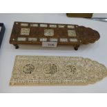 A 19th century Chinese carved ivory cribbage board and one other carved wood example