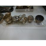 Two silver napkin rings, a small silver milk jug, Persian white metal items and sundry, weight 2.