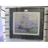 Ellis Salas - 1883 - 1972 - a maritime scene, boats and figures, signed lower right, 30 x 25.5 cms