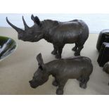 A bronze style limited edition Rhinoceros and Calf, 95/300 - minor damage to both