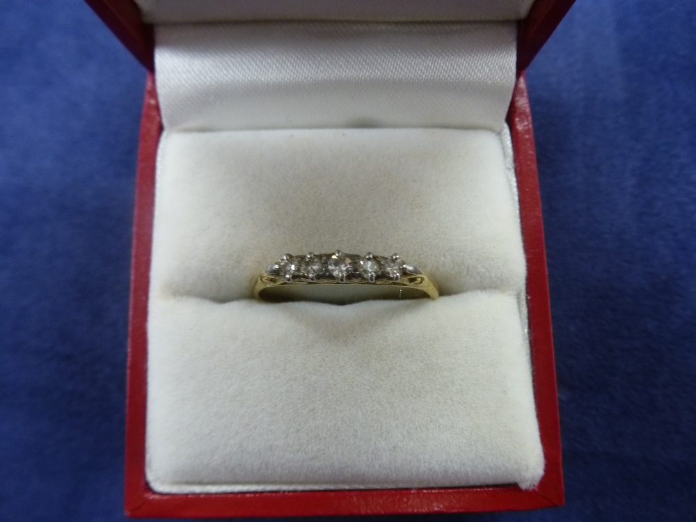 Yellow metal 5 stone diamond ring, size S/T, total item weight approx 2.1g - Image 3 of 3