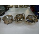 A pair of silver salts, weight 2.53 oz, silver pin box, gross weight 3.57 oz and a pair of silver