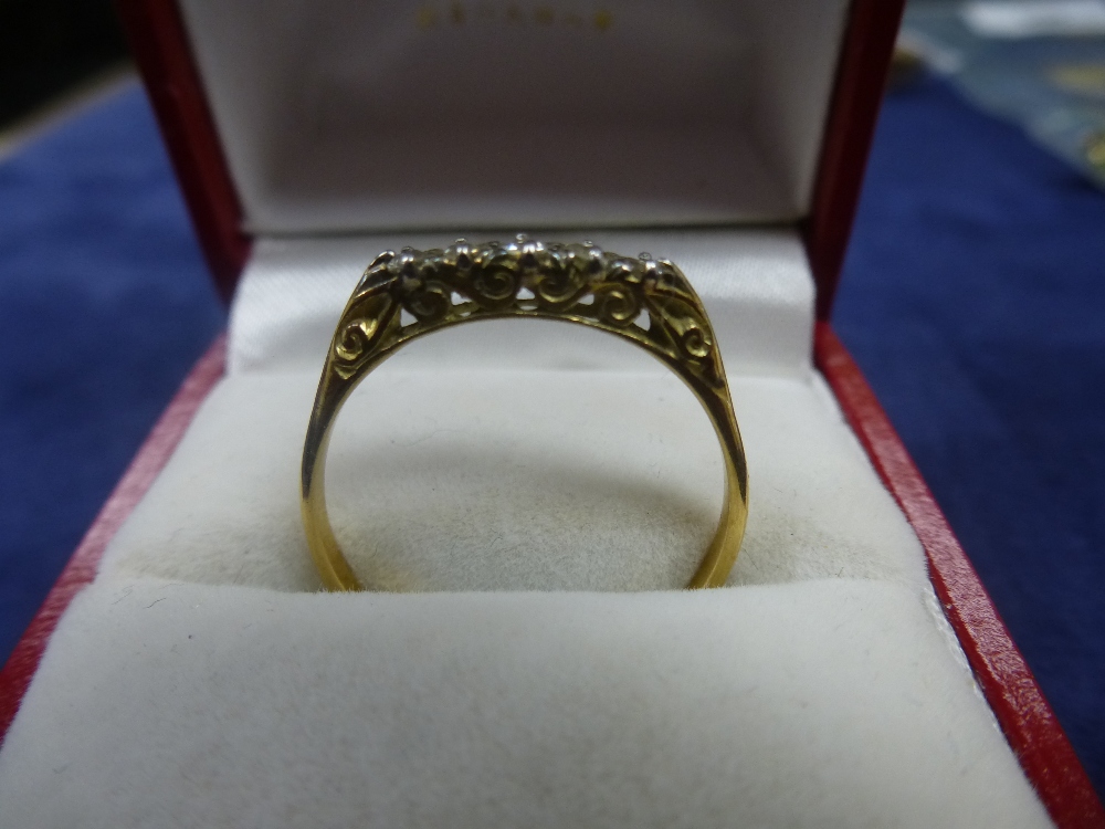 Yellow metal 5 stone diamond ring, size S/T, total item weight approx 2.1g - Image 2 of 3
