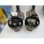 A pair of Japanese cloisonne vases decorated flowers, 13 cms