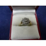 18ct yellow gold diamond cluster ring size O, total weight 3.1g, marked 750
