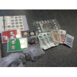 A quantity of old bank notes to include forty £1 pound notes, and a tray of sundry coinage