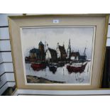 A mid 1960's oil of fishing village signed Gelder, 53 x 45 cms