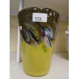 Strathearn; a yellow glass vase with coloured swirls