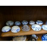 Twelve 19th century German teacups and saucers having floral decoration and ten small dishes, mainly