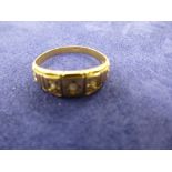 18ct yellow gold ring set wth 3 diamond chips, marked 18ct, size Q, total weight approx 2.8g