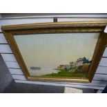 Andre Jacquet; an oil of French river scene, signed and dated 1946, 48.5cms x 59.5cms