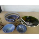 A vintage Poole bowl and four items of Studio pottery