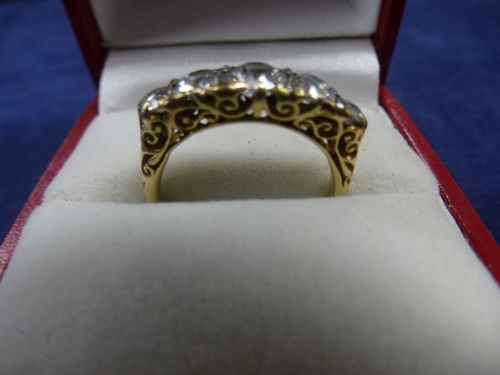 Five stone graduated diamond ring on a yellow coloured metal shank, unmarked size N, gross item - Image 2 of 2