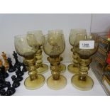 A Set of six German Roemer green Hock glasses, with wine and grape decoration