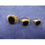 Three gents 9ct yellow gold signet rings, marked 375, total item weight 16g