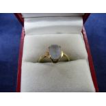 Hallmarked 9ct gold set with a possible aquamarine, size Q, total gross weight approx 2.2g