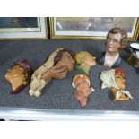 A plaster bust of lady with glasses and five wall plaques of ladies - 6