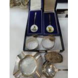 A selection of silver hallmarked items including two ashtrays, knapkin rings, etc 6.6oz