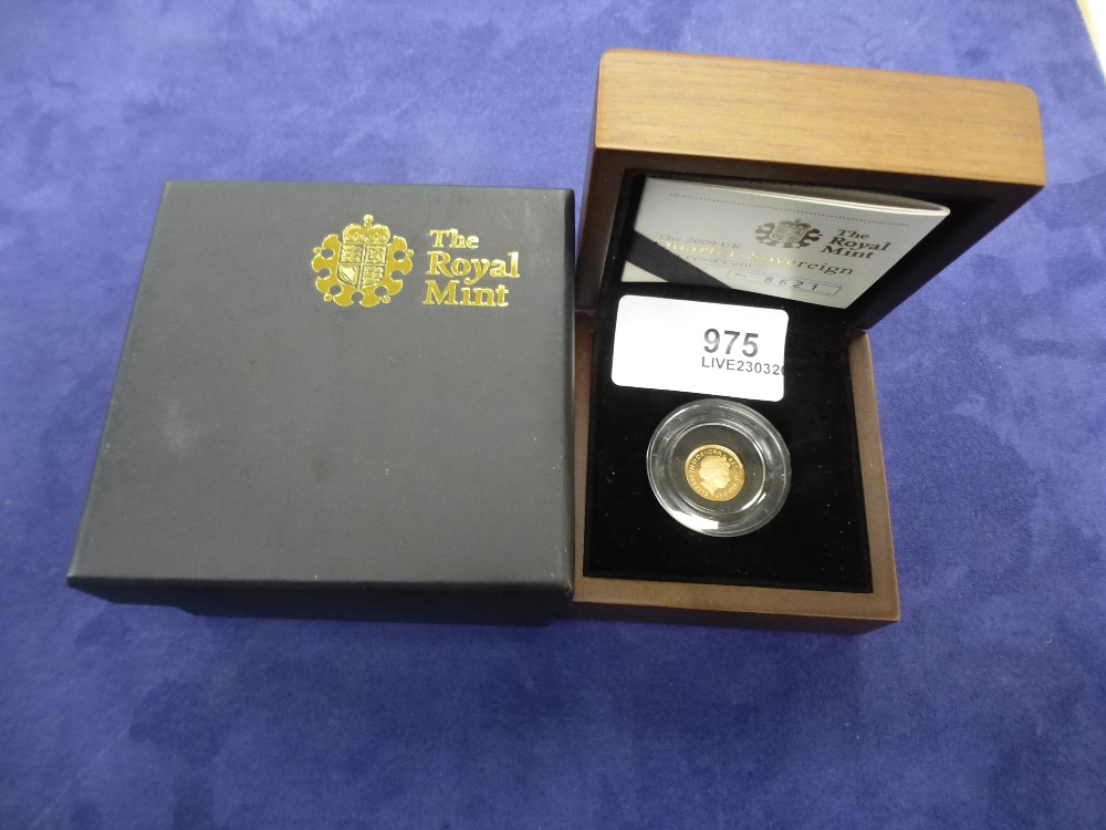 Boxed quarter Sovereign gold proof coin, dated 2009 and Certificate of Authenticity - Image 2 of 2