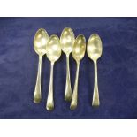 A set of 5 silver teaspoons weight 4.14 oz, hallmarked Sheffield 1920, maker's mark W & H