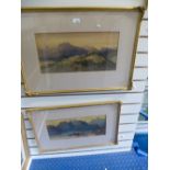 Two antique watercolours of mountainous landscapes, both unsigned, the largest 49.5 x 14.5 cms