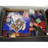 A tray of GB coins, collector's medallions and similar to include Coronation sets