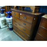 Mahogany chest of 2 short over 3 long drawers with brass handles