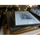 Quantity of framed and glazed etchings incl. one of St Swithens
