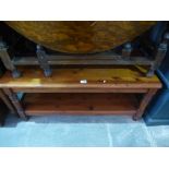 Waxed pine coffee table with under tier and oak gate leg table