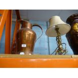 Large copper jug with a brass lamp with shade