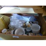 Box of mixed cups and saucers, pictures and sundry