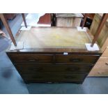 Vintage mahogany veneered chest 2 short and 2 long drawers, together with inlaid mahogany side table