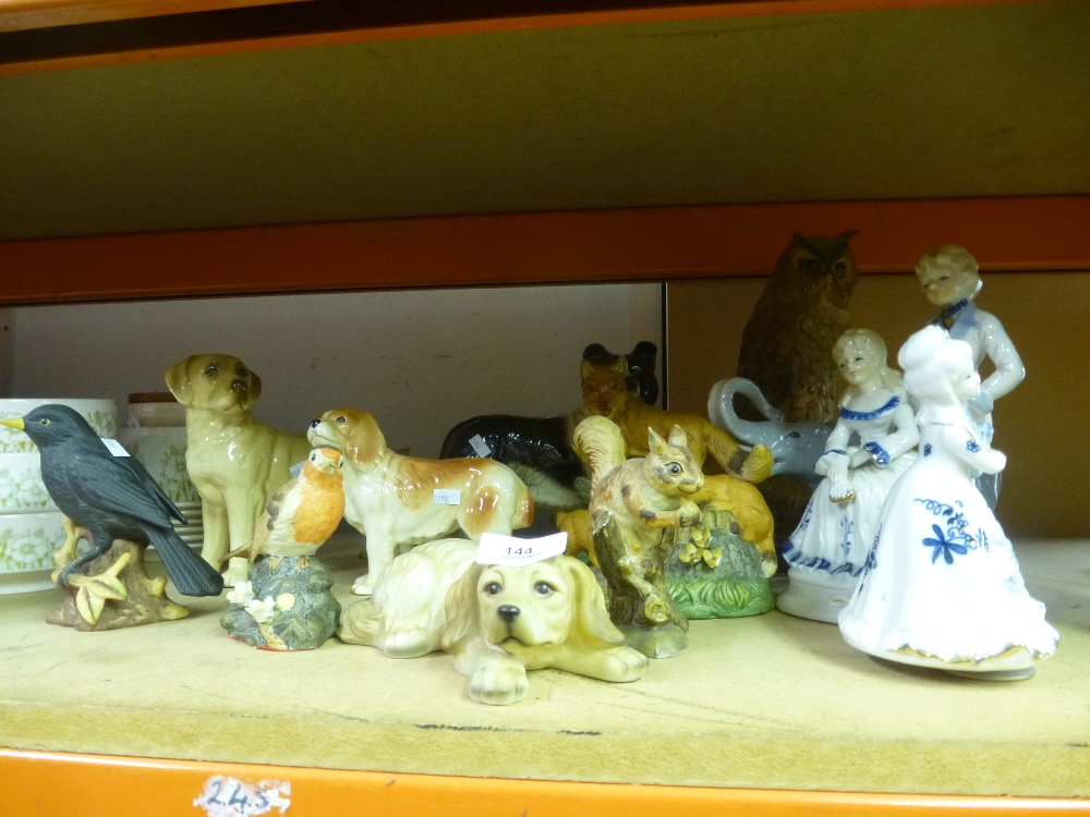 A selection of China ceramic figures and animals, 1 being musical