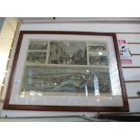 Framed and glazed print of Southampton and surrounding areas, depicting times of old