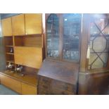 Inlaid mahogany glazed bureau bookcase on cabriole supports