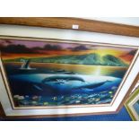 Wyand, a limited edition print titled 'Mani Dawn' of whales and other sea life, 76/250, 110 x 71