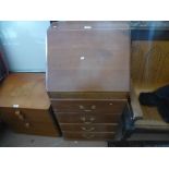 Narrow mahogany fitted writing bureau with 4 drawers