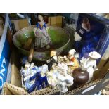 Box of mixed porcelain including figures Aynsley flowers, bowl, etc.