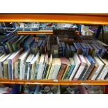 Shelf of hardback books - mostly novels, etc.