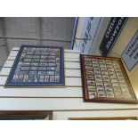Eleven framed and glazed cigarette cards to include trains, planes and military history