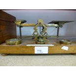 Vintage brass postal scales complete with weights by S.Mordon adn Sons, London