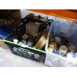 3 Crates of mixed china, glass etc., incl. Wedgwood Willow tea ware, Commemorative ware, Pair